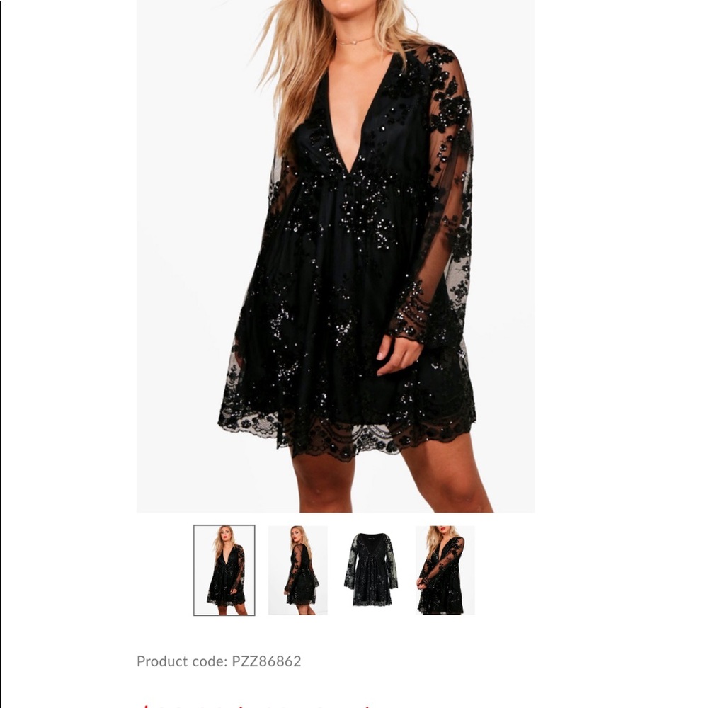 Black floral sequins wrap skater dress